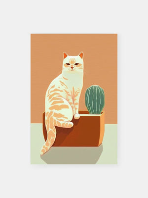 White Cactus Cat Poster