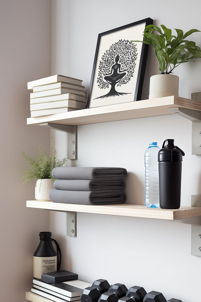 Minimalist Yoga Tree Poster in Modern Home Shelving Decor