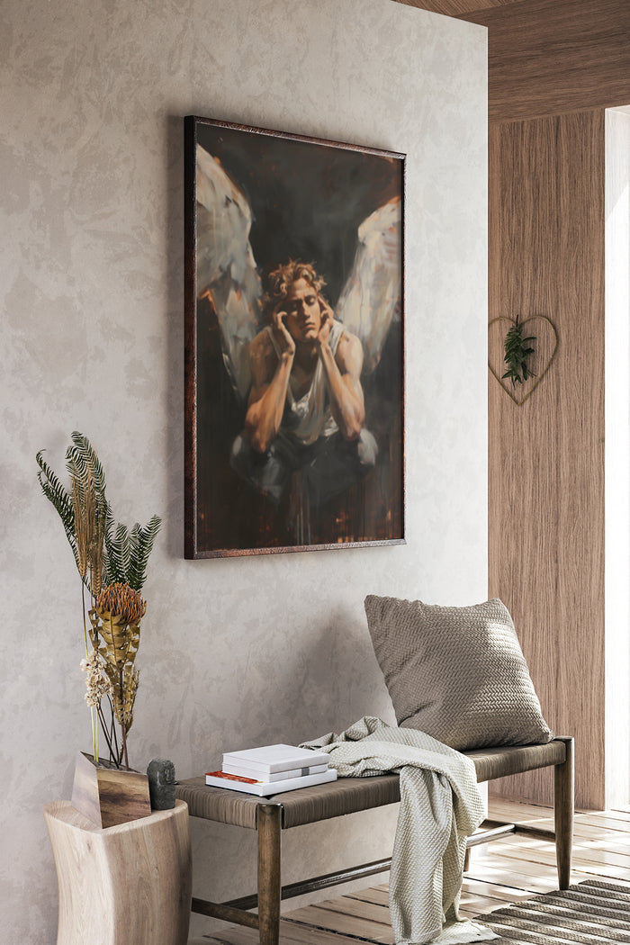 Abstract Angelic Figure Oil Painting in Contemporary Home Interior