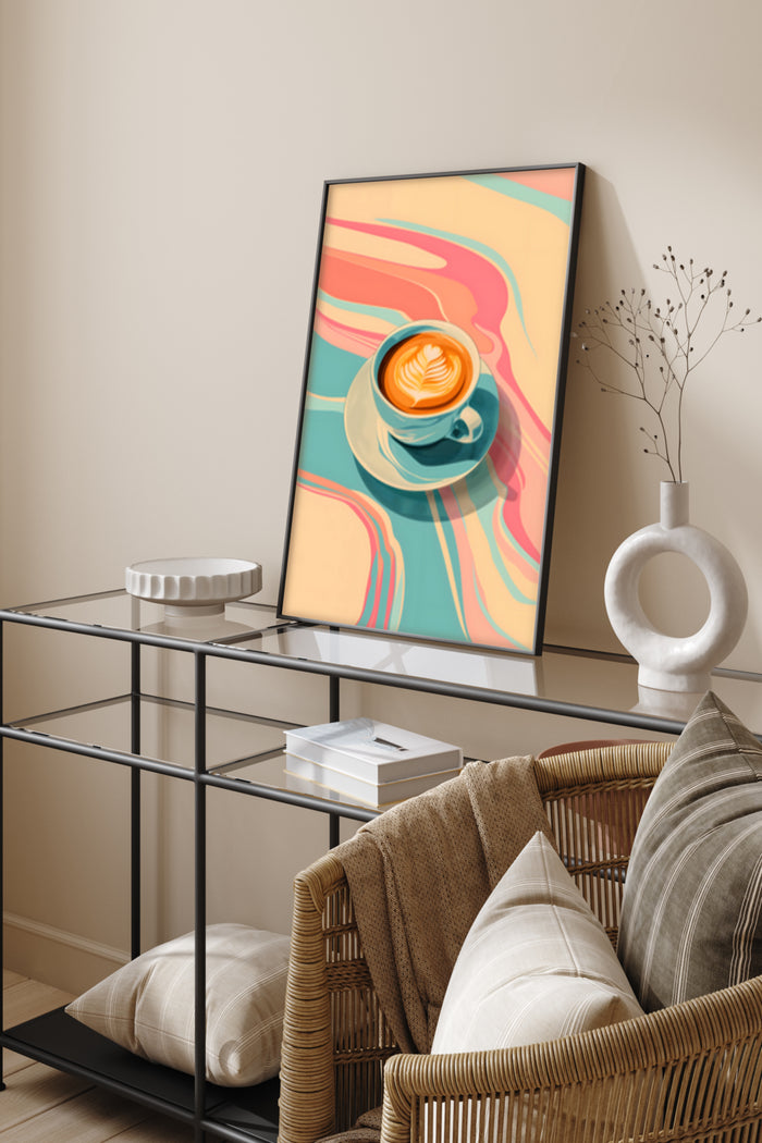 Abstract Coffee Cup Art Poster in Modern Home Interior Decor