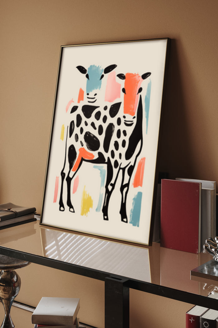 Abstract Modern Art Cow Painting with Colorful Strokes Poster Displayed on Wall