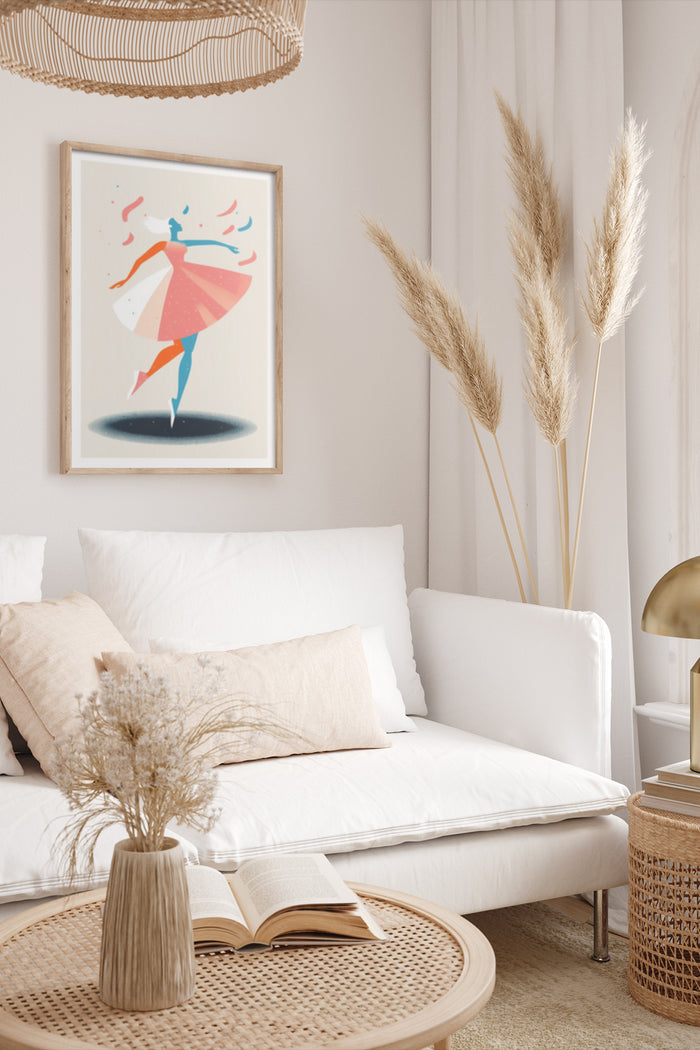 Abstract colorful dancer poster in a contemporary living room setting
