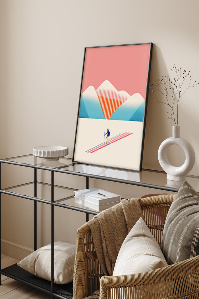 Abstract Art Skiing Landscape Poster in Modern Living Room Decor