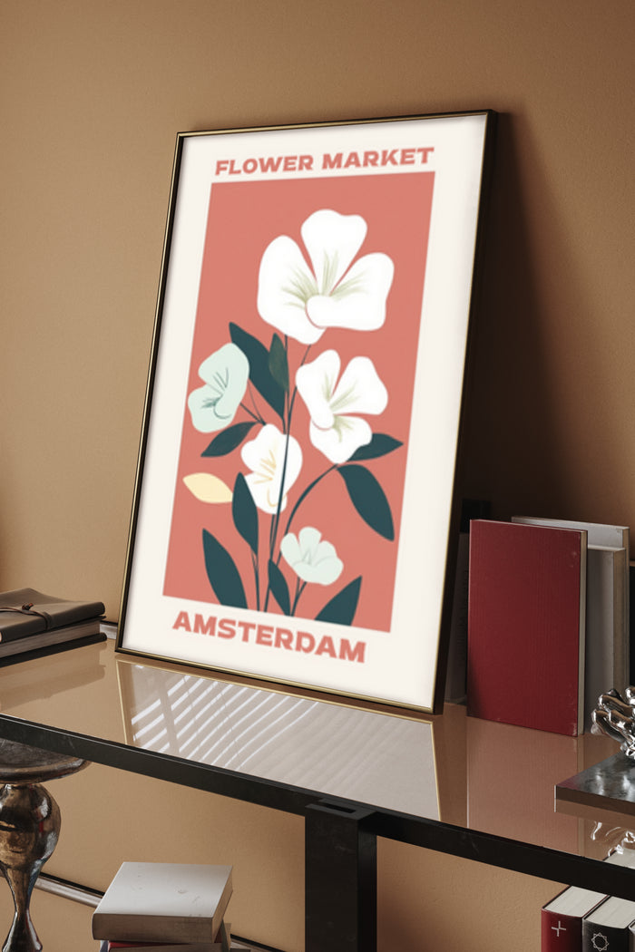Amsterdam Flower Market Vintage Style Art Poster in Interior Setting