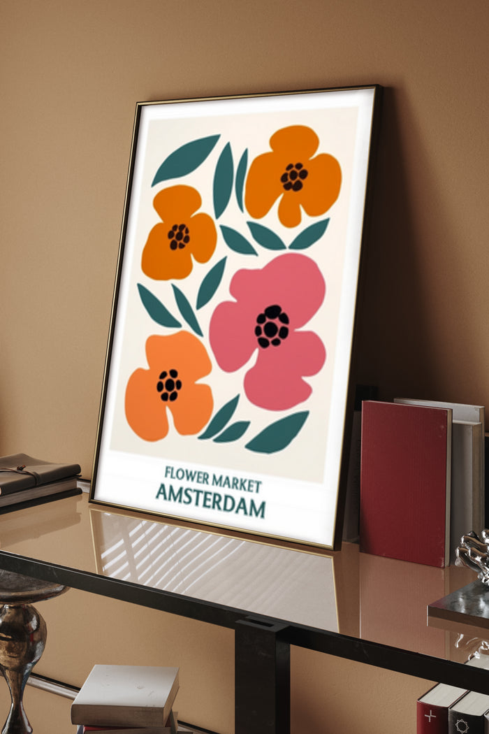 Flower Market Amsterdam Poster with Stylized Floral Design