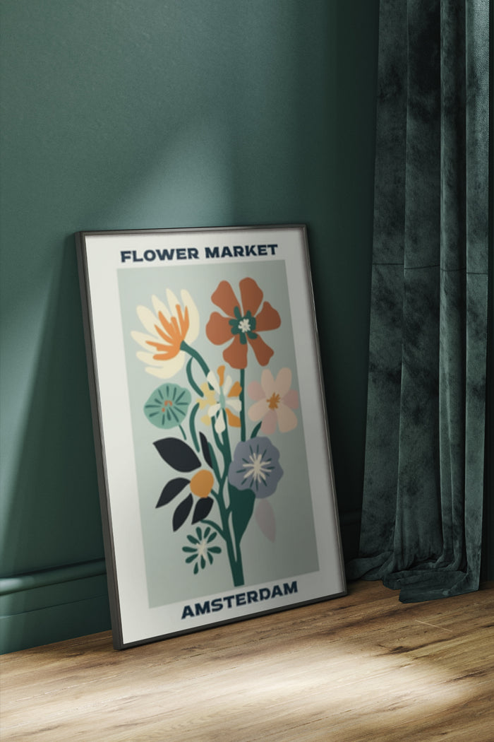 Amsterdam Flower Market Colorful Poster Design with Floral Illustration
