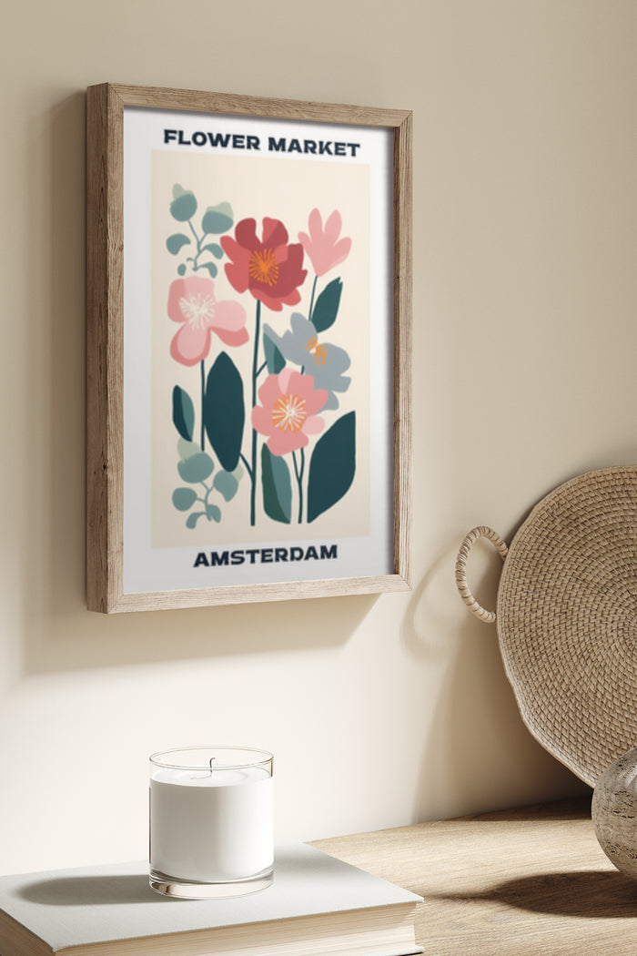 Amsterdam Flower Market Vintage Style Poster in Picture Frame
