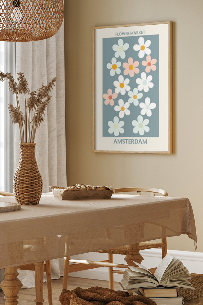 Amsterdam Flower Market Retro Style Poster Design in Home Decor Setting