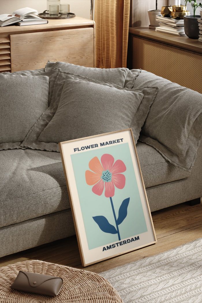 Stylish Amsterdam Flower Market Poster in a Modern Home Setting