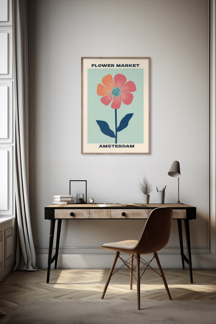 Stylish Amsterdam Flower Market poster in modern interior setting