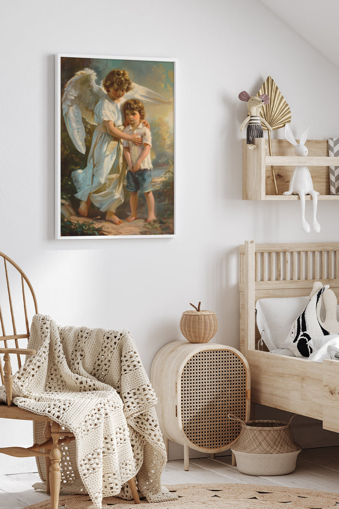 Classic Angel and Child Painting Poster in a Modern Room