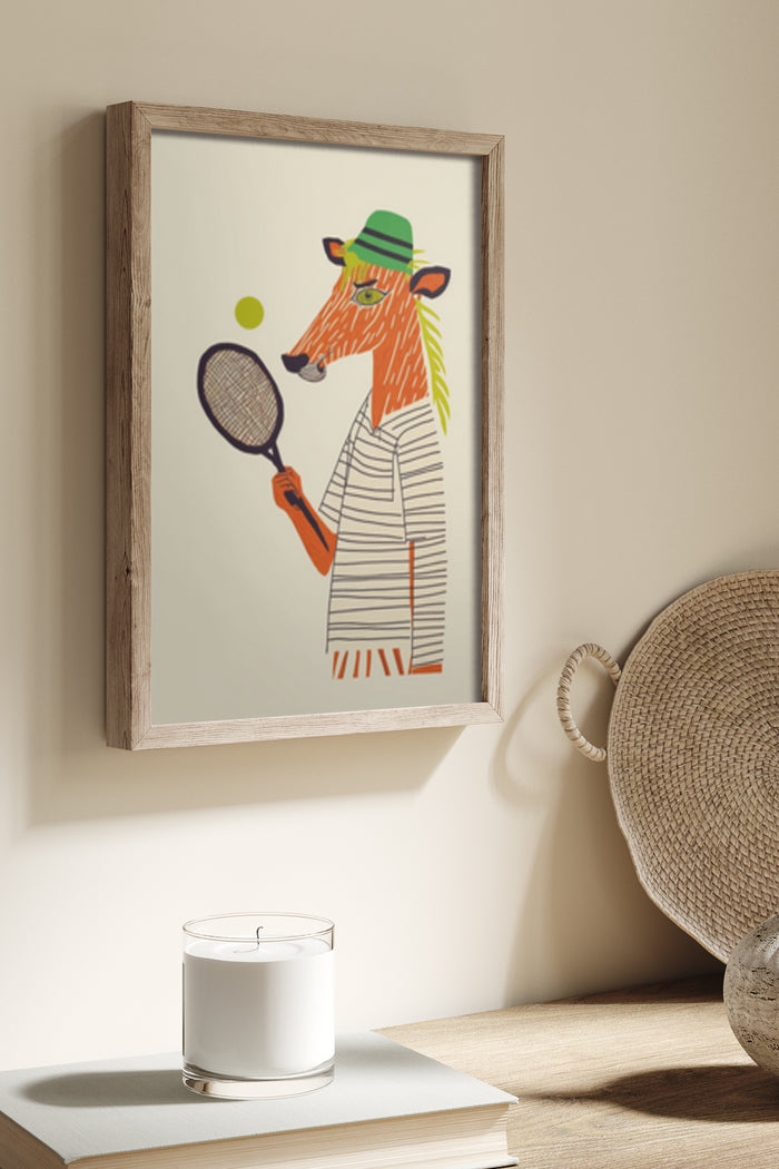 Animated Fox Playing Tennis Poster Art Framed on Wall