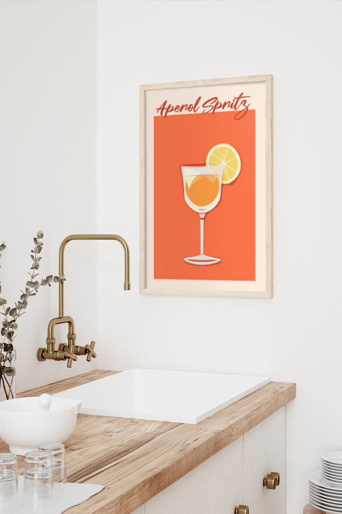 Aperol Spritz Cocktail Poster Art in Kitchen Interior Decor
