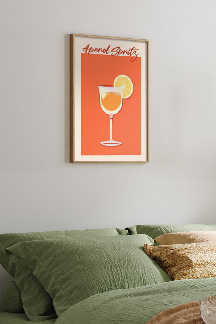 Aperol Spritz Cocktail Poster Artwork in Modern Bedroom Decor