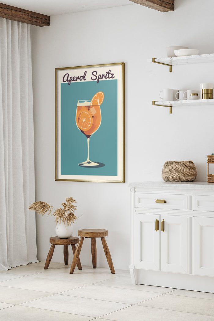 Aperol Spritz Cocktail Poster Art in Modern Home Decor Setting
