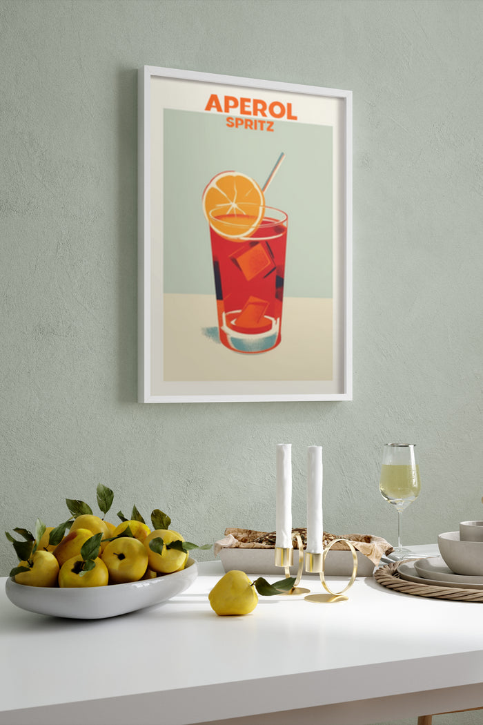 Aperol Spritz Cocktail Poster in Stylish Dining Room Setting