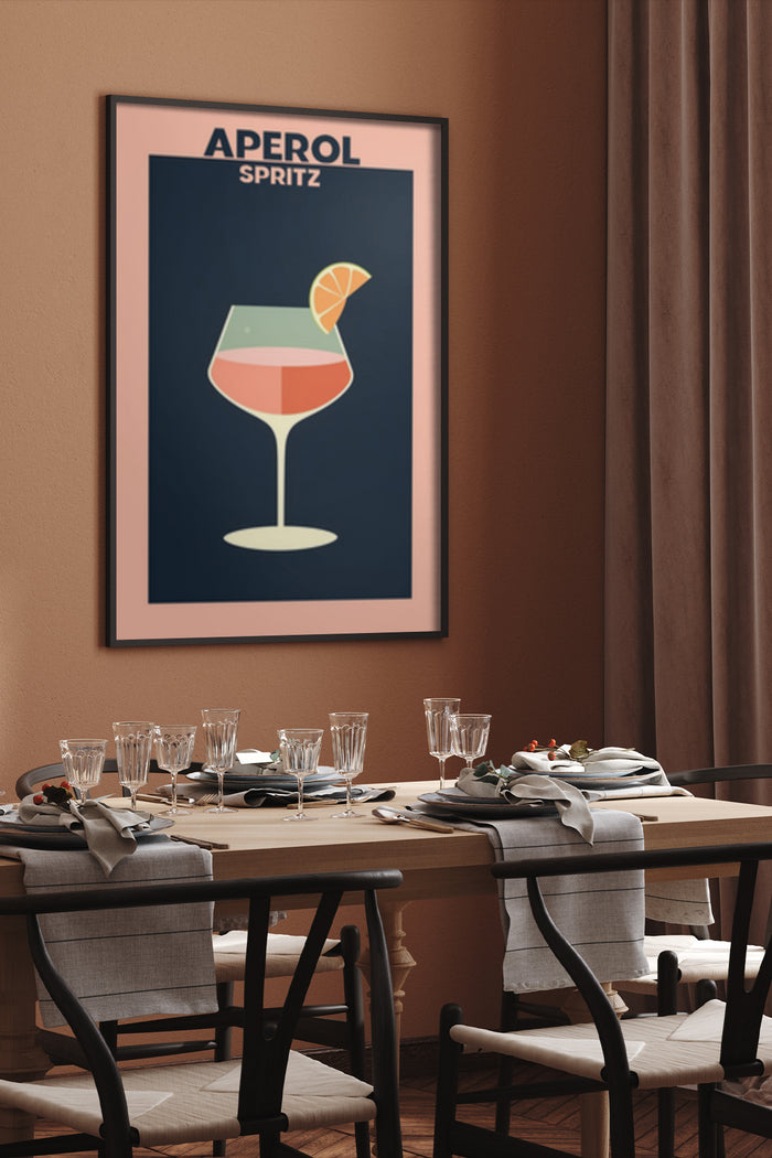 Aperol Spritz cocktail poster in a stylish dining room setting