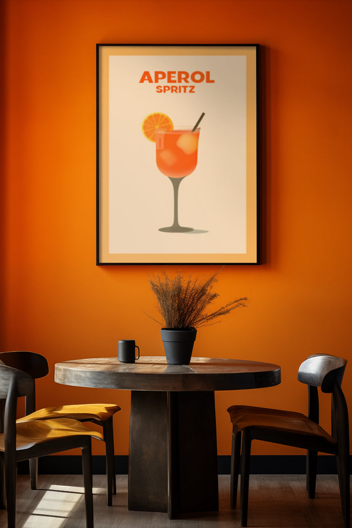 Minimalist Aperol Spritz Cocktail Poster in Stylish Orange Dining Room
