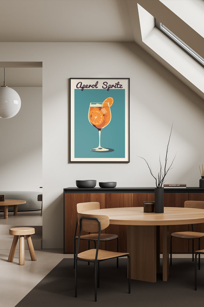 Aperol Spritz Cocktail Poster in a Stylish Modern Interior Setting
