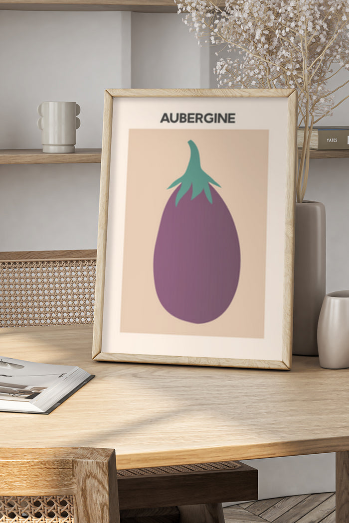 Minimalist Aubergine Eggplant Art Poster in Frame