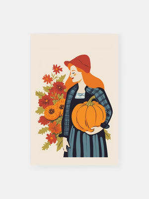 Herbst Lady mit Kürbis Poster