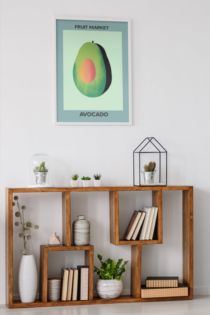 Minimalist Avocado Poster from Fruit Market Displayed on Wall
