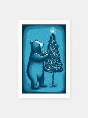 Bär schmückt Weihnachtsbaum Poster