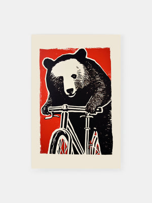 Biking Bear Woodcut Poster