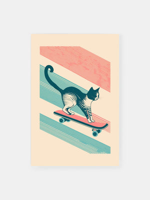 Black and White Skater Cat Poster