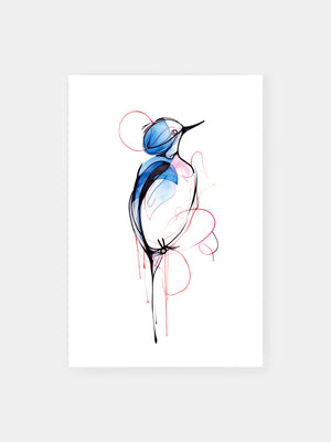 Blauer Vogel Tinte Skizze Poster