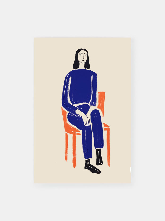 Bold Blue Woman Sitting Poster