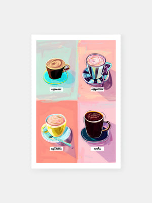 Verschiedene Kaffeegetränke Übersicht Poster