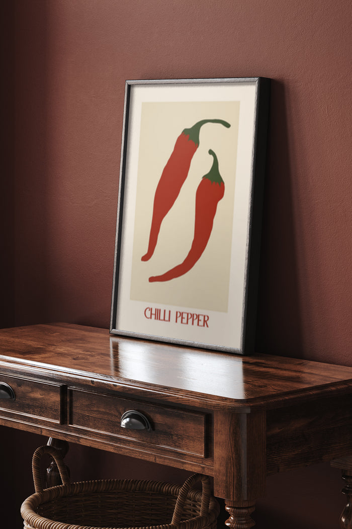 Minimalist Chilli Pepper Art Poster in Frame