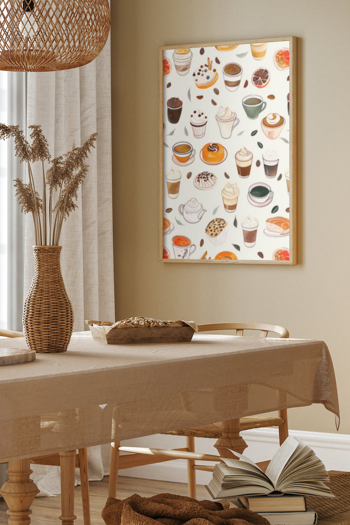 Coffee and Desserts Themed Artwork Poster in Dining Room Decor