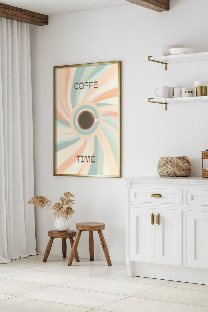 Modern 'Coffee Time' poster artwork in contemporary home interior setting