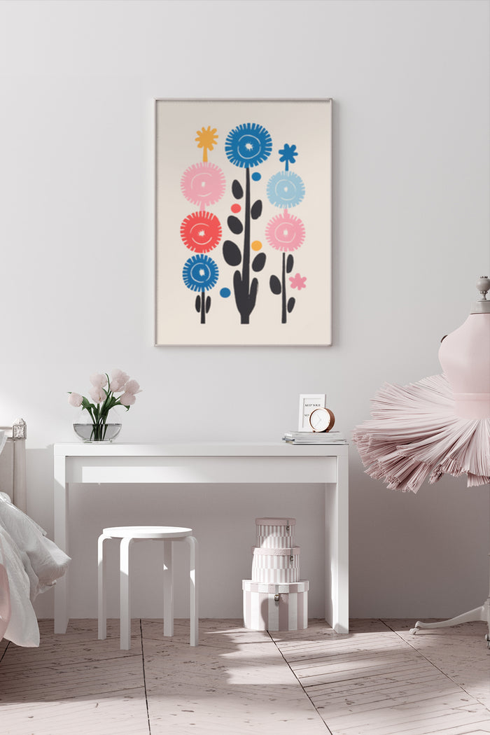 Colorful Abstract Floral Poster Art in Modern Home Interior