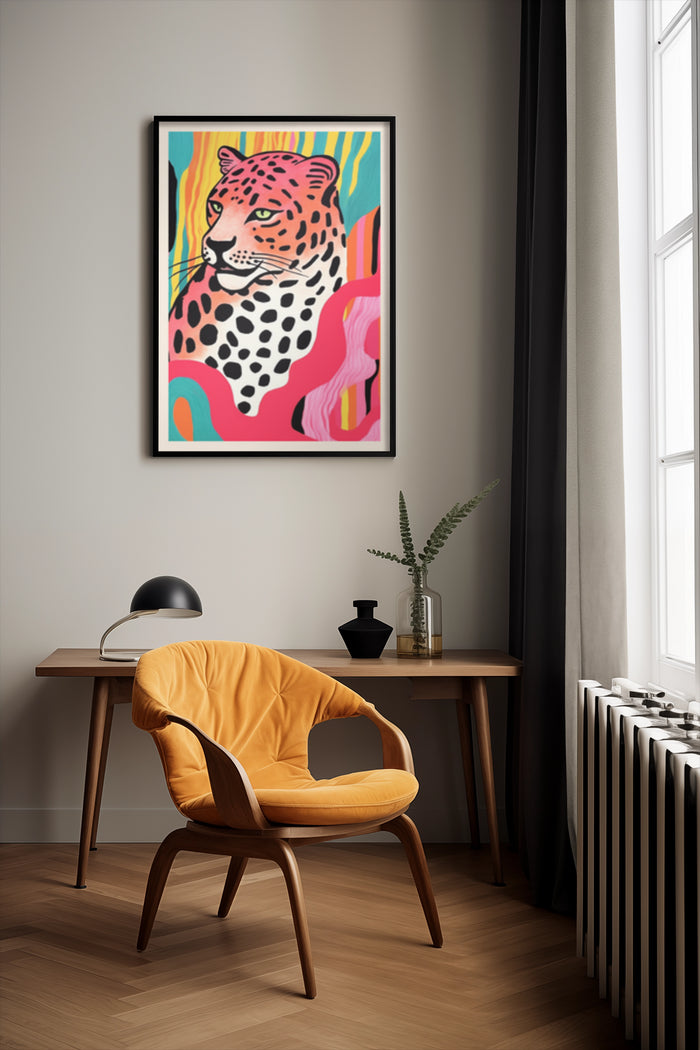 Abstract Colorful Leopard Artwork in a Modern Interior Setting