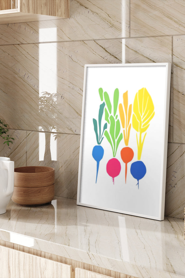 Modern Colorful Abstract Leaves Art Poster in Stylish Home Interior