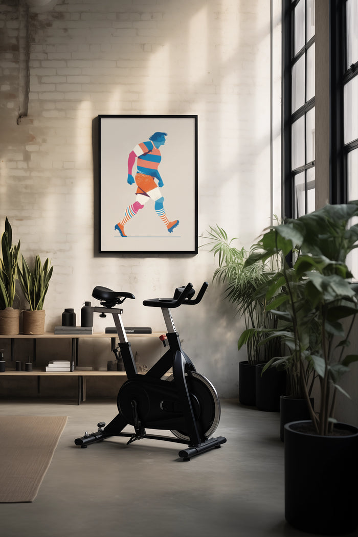 Abstract art poster of colorful runner in stylish home fitness space