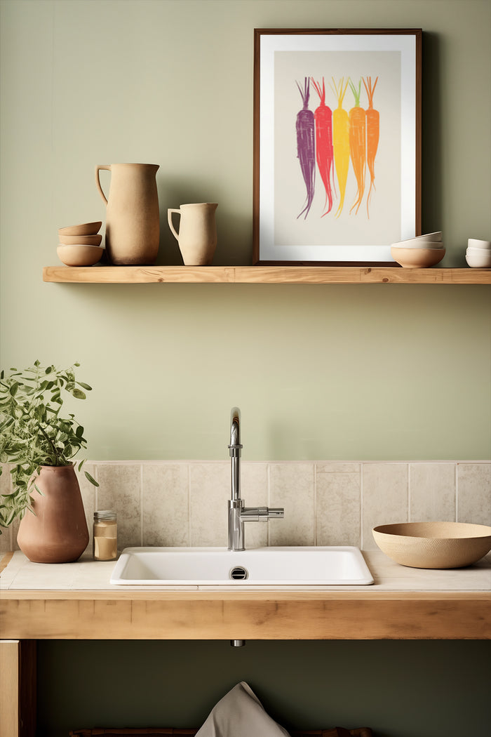 Colorful Carrots Modern Art Print in Kitchen Interior