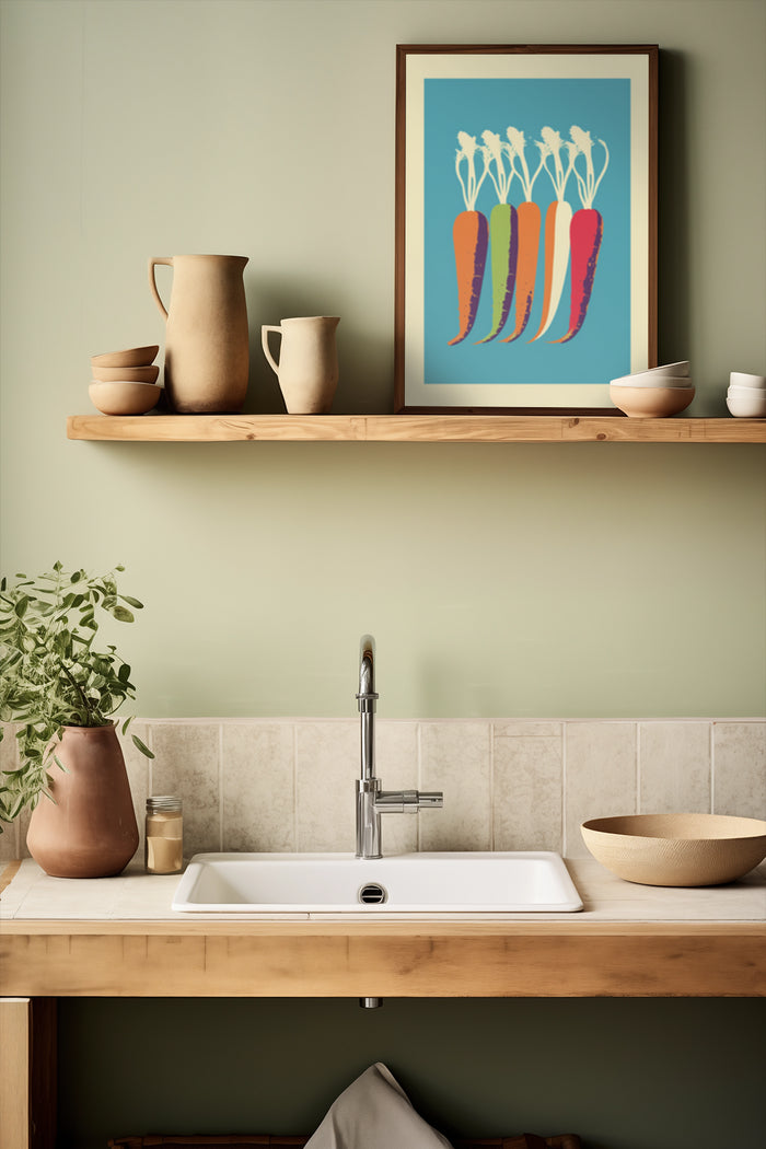 Colorful Carrots Poster Art in Modern Kitchen Interior