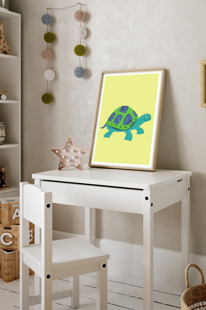 Colorful Cartoon Turtle Artwork Poster in Child's Room Decoration