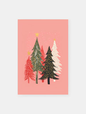Colorful Christmas Trees Poster