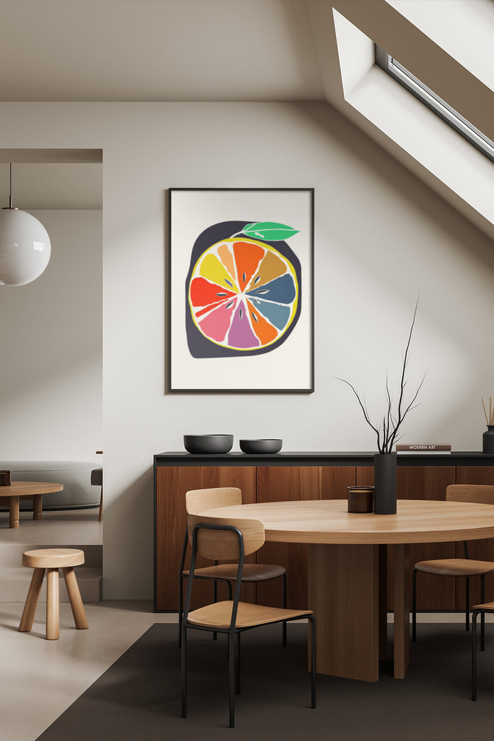 Colorful citrus fruit slice artwork in modern dining room interior poster