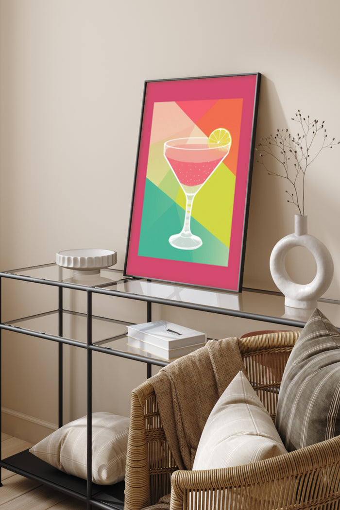 Stylish colorful cocktail poster in a modern home interior decor setting