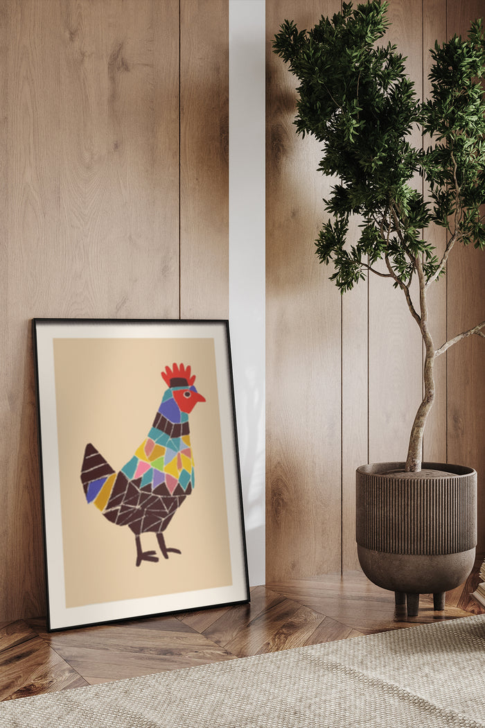 Colorful Geometric Rooster Poster in Modern Interior Decor
