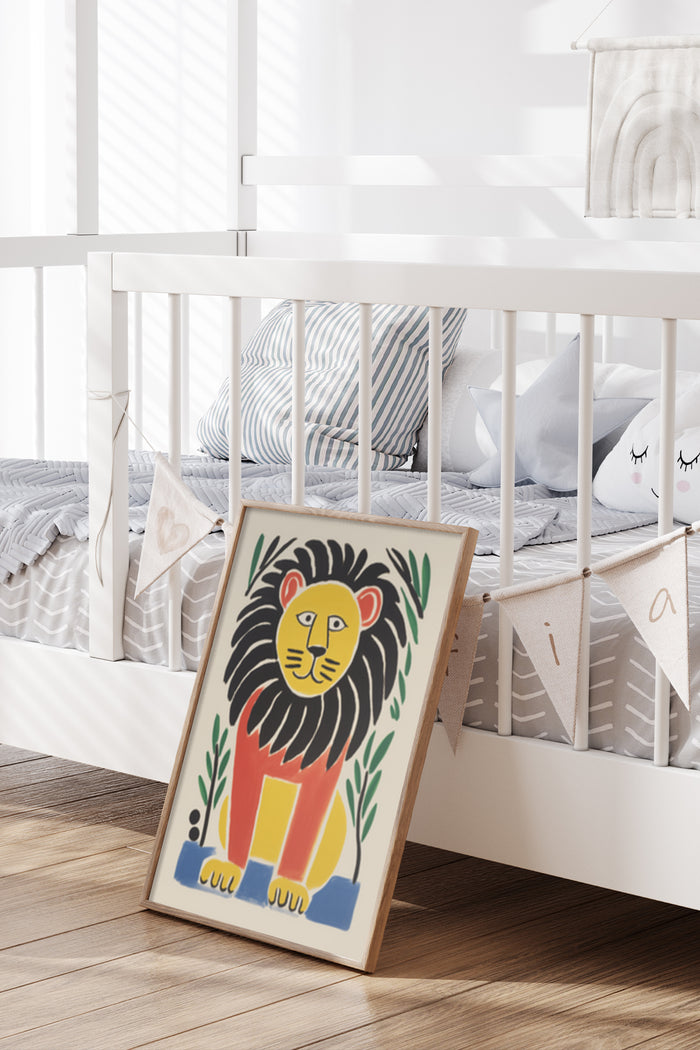 Colorful illustrated lion poster for children's bedroom decor