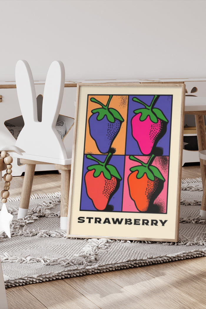 Colorful pop art style strawberry poster for modern home interior decoration