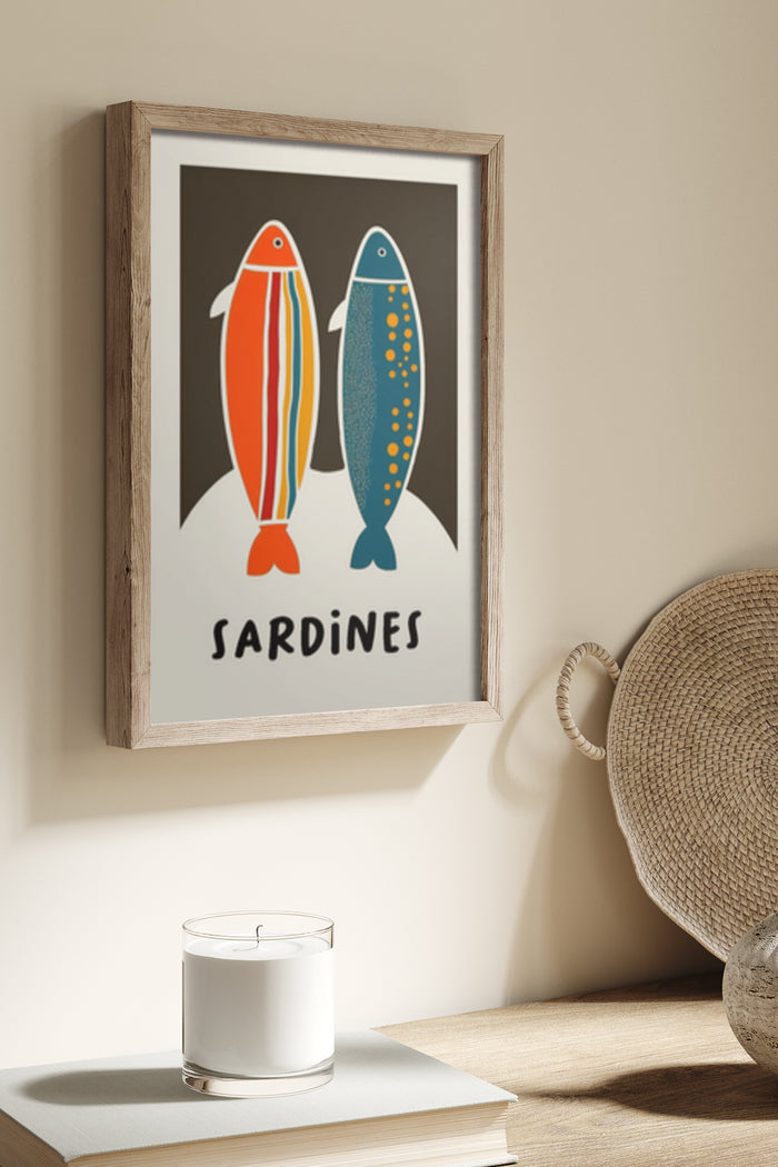Colorful Sardines Poster in Modern Art Style Framed on Wall