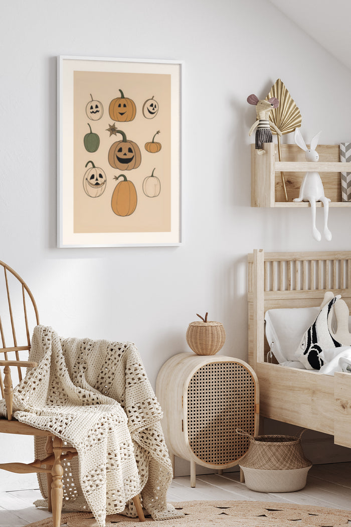 Cute cartoon pumpkins illustration poster for children's nursery room decoration
